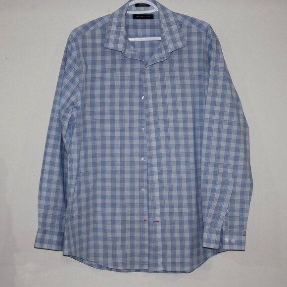 Tommy Hilfiger  checkered pattern 2 tone blue slim fit long sleeve shirt - Picture 2 of 5